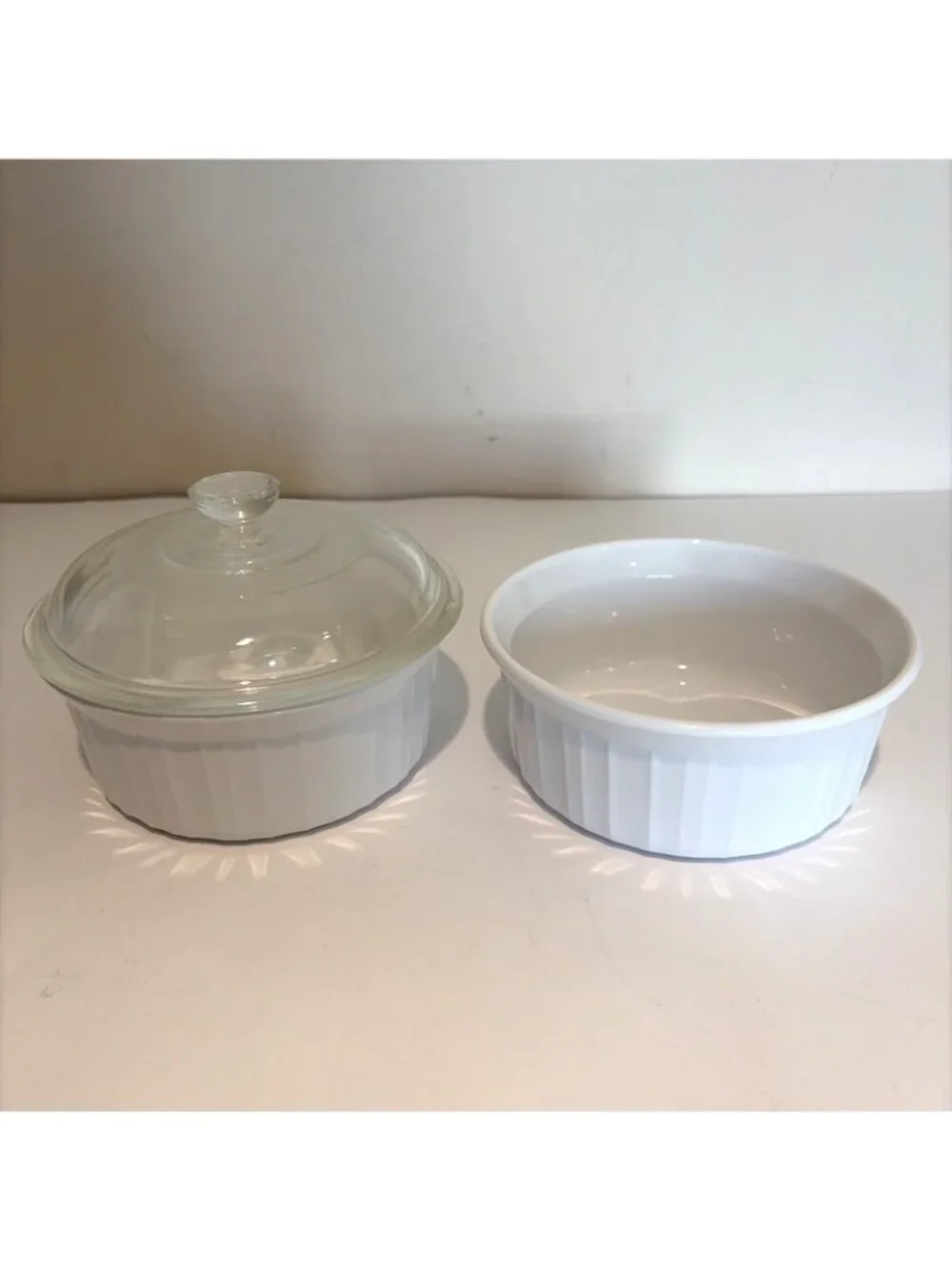 VTG 2 Corning Ware French White Casserole F-16-B 500 ml w/ 1 Pyrex Glass Lid 405